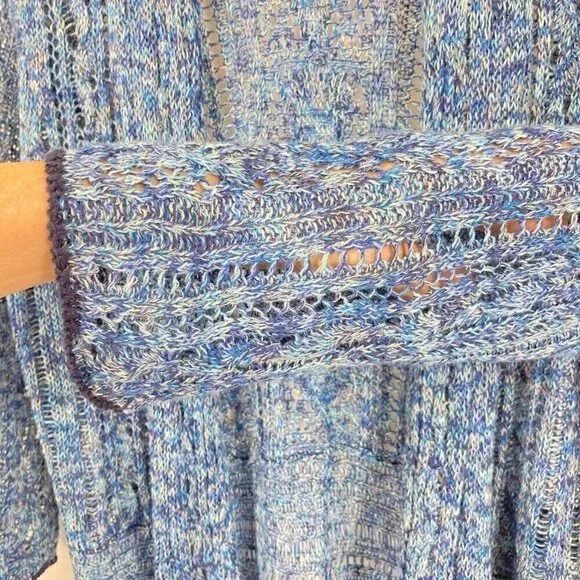 Nic + Zoe Open Knit Linen Blend 3/4 Sleeve Open Front Waterfall Cardigan L - Picture 2 of 8